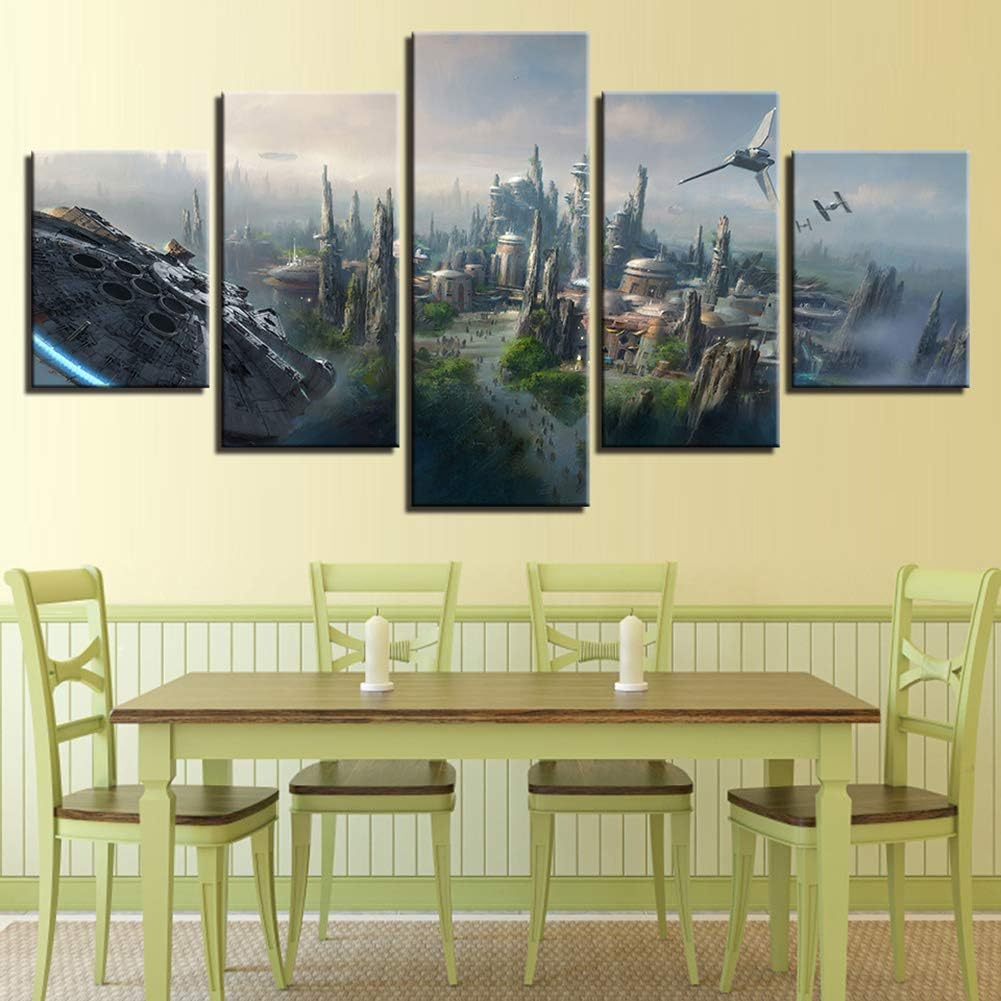 Wall Art Framework HD Prints On Canvas Pictures 5 Pieces Star Wars Scenery Millennium Falcon Poster Home Decor Living Room,B,20×35×220×45×220×55×1