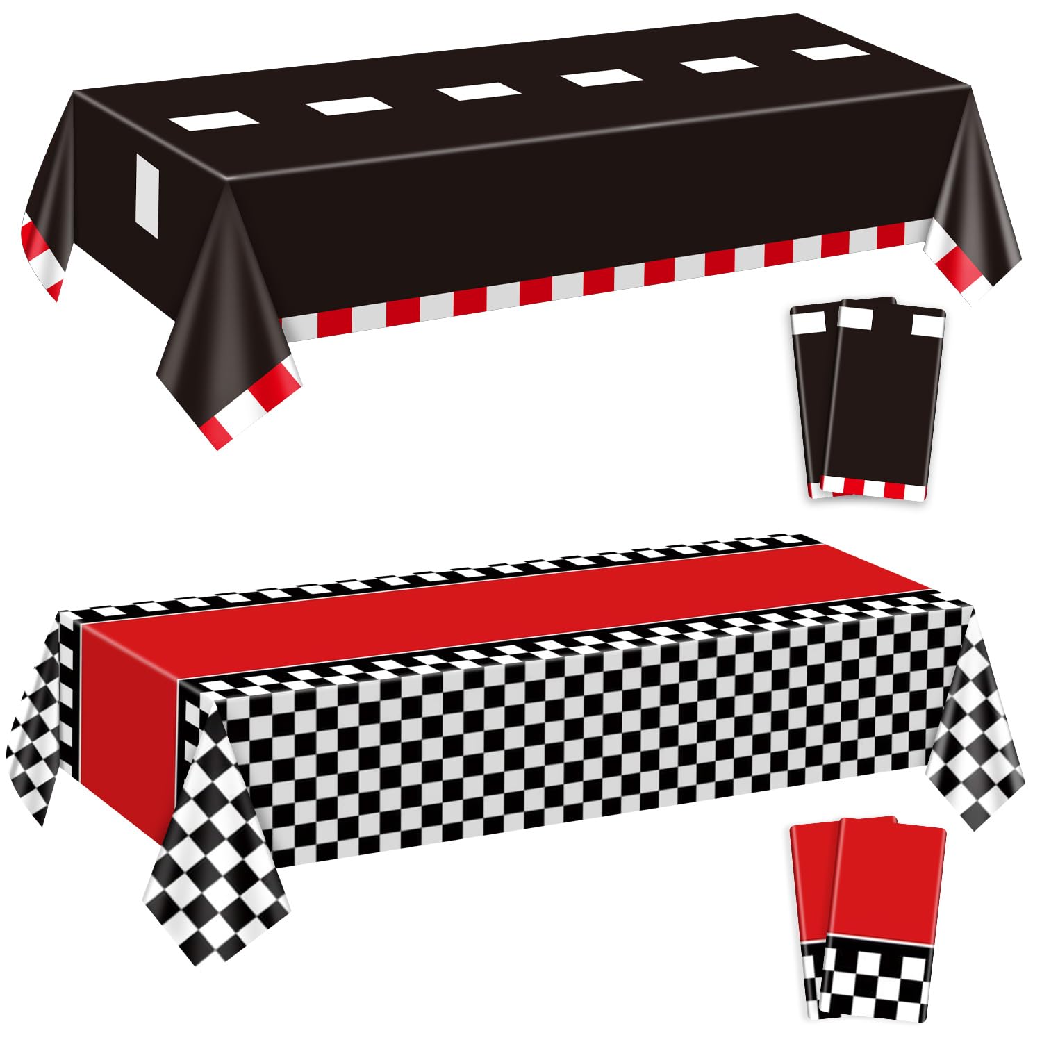 APUXXJUPA 4 Pcs Racing Car Birthday Tablecloths - Waterproof Checkered Road Table Cloths for Boys Race Car Party Supplies, 2 Style