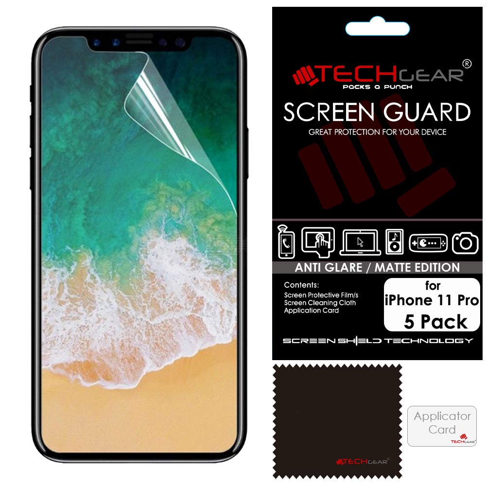 TECHGEAR [Pack of 5] Matte Screen Protectors for iPhone 11 Pro 5.8" - ANTI GLARE/MATTE Screen Protectors With Cleaning Cloth & Application Card Compatible with Apple iPhone 11 Pro (5.8")