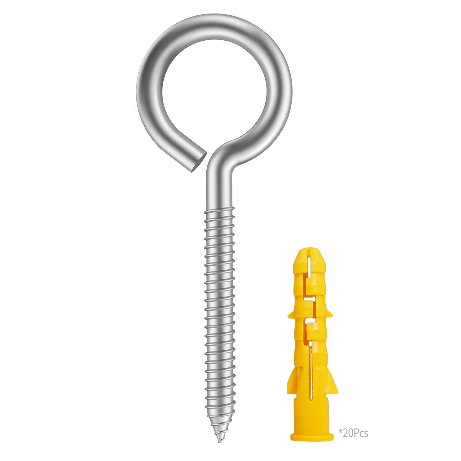 20 Pieces 304 Stainless Steel Screw-in Hooks, Bolt Screw With Round and Lengthened Designs
