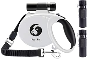 Retractable Dog Leash with Flashlight - Happy & Polly 16.4ft Dog Walking Leash with Anti-Slip Handle, Strong Nylon Tape, One-Handed Brake, Tangle Free, Taichi Pattern