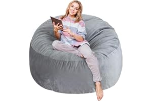 SHOUREN 3 Ft Large Bean Bag Chairs for Adults/Teens with Memory Foam Filling, Comfy Bean Bag Sofa with Filler Included, Soft Dutch Velvet Fabric Beanbags,3 Foot, Grey