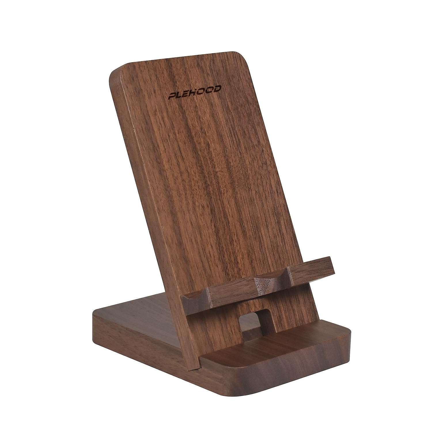 Plehood Wood Phone Stand, Desktop Wooden Phone Holder, Portable Office Phone Stand for Desk, Wood ipad Stand, Compatible with iPhone & All Cell Phones (Walnut)