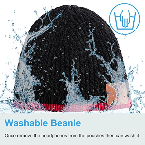 Qshell Winter Bluetooth Beanie Hat Warm Soft Knit Cap with Wireless Headphone Headset Earphone Stereo Speaker Microphone Hands Free for Outdoor Sport,Compatible with Iphone Android Cell Phones - Black