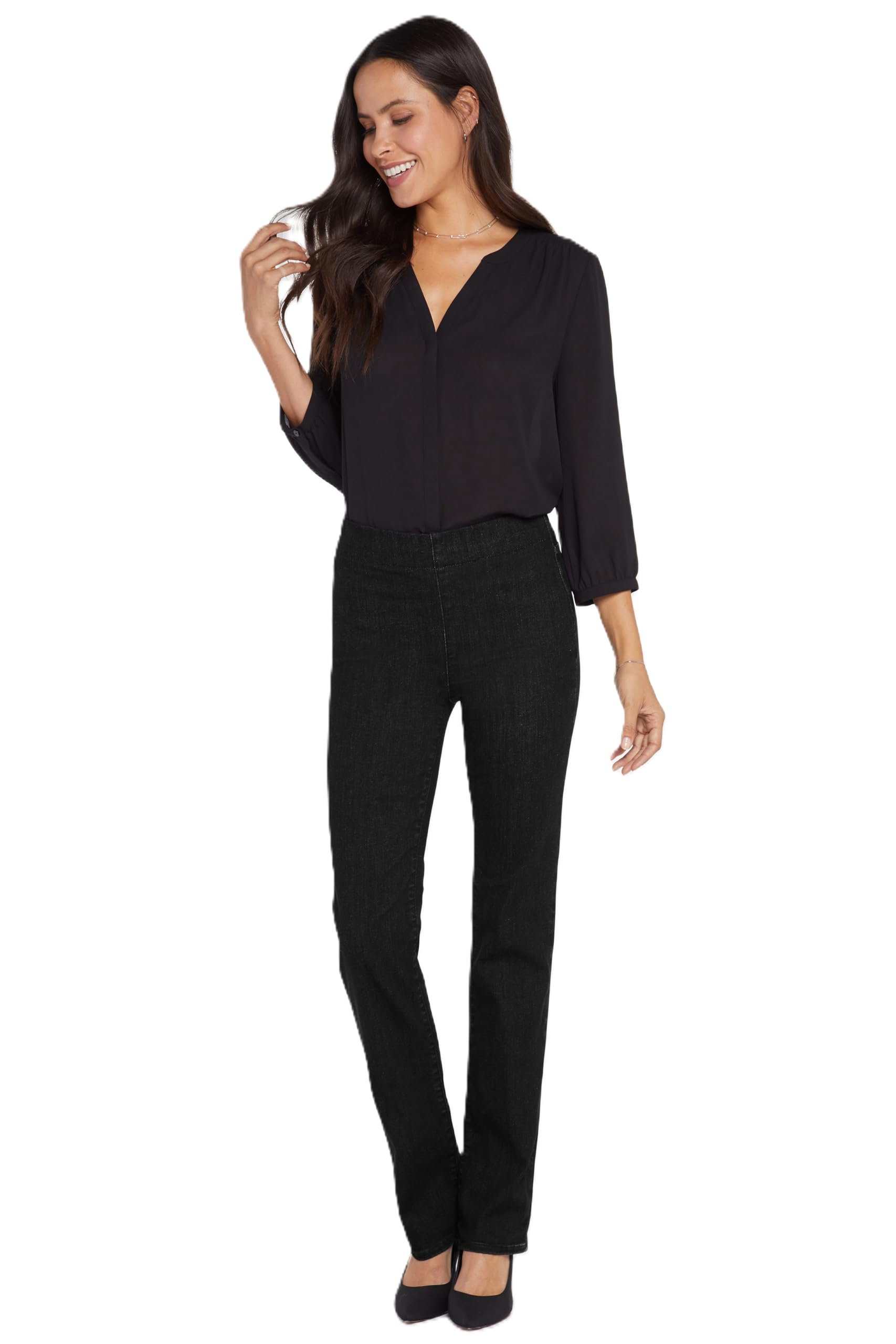 NYDJ womens Pull-on Marilyn Straight | Slimming & Flattering Fit Jeans, Black, 18 US