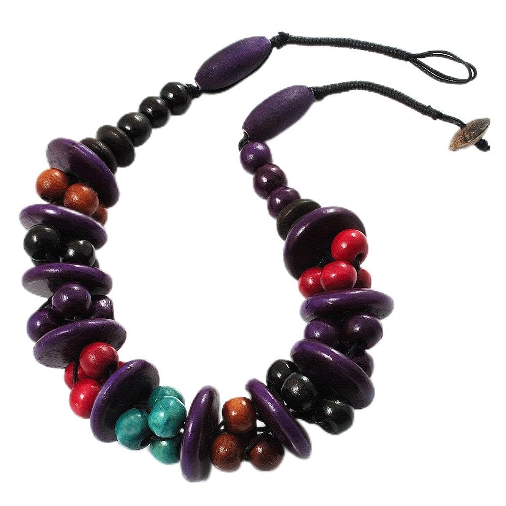 Avalaya Multicoloured Chunky Wood Bead Cotton Cord Necklace - 44cm