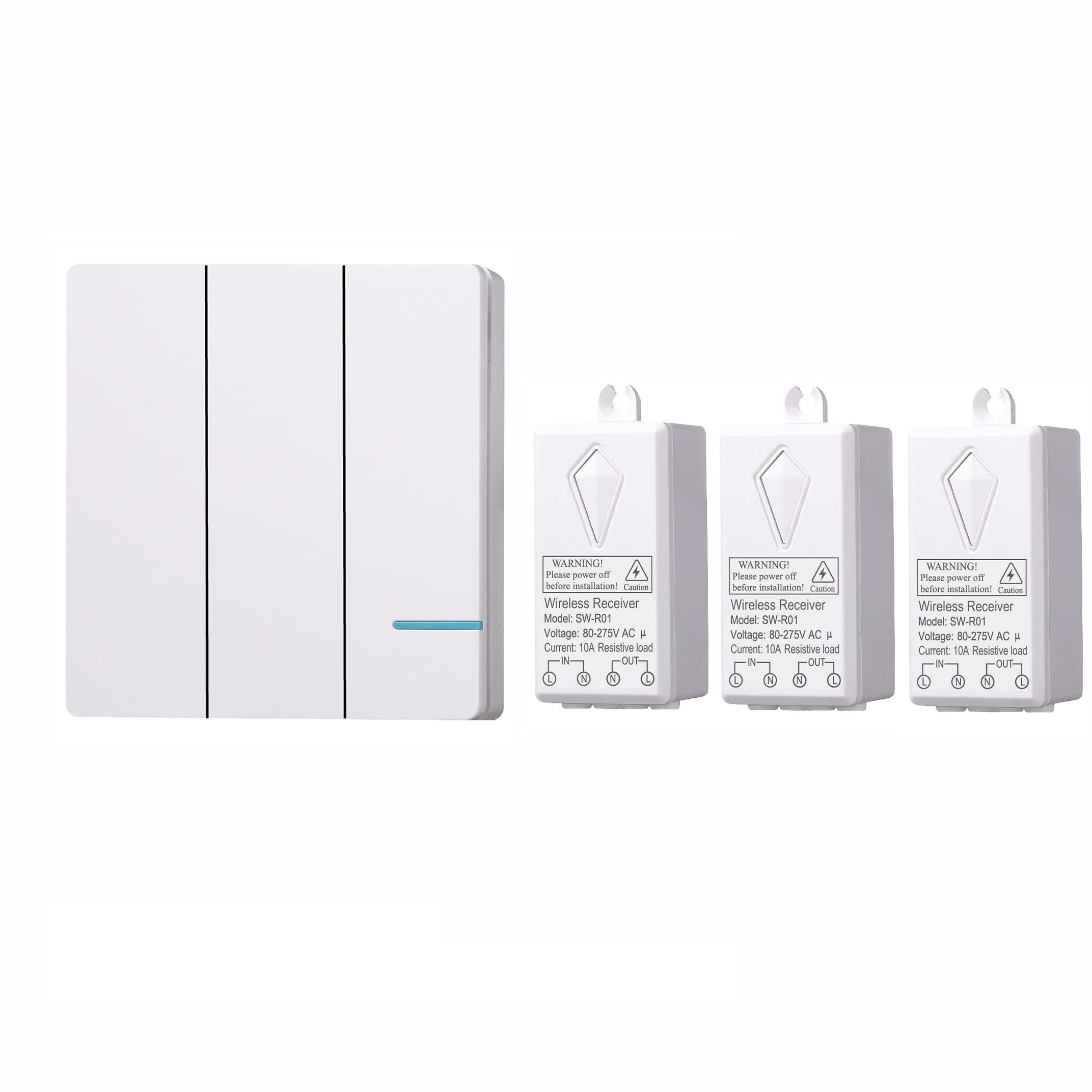 Mengshen Wireless Light Switch Kit - Remote Control Wall Switch Ideal for Indoor Lamps, IP54 Waterproof and Up to 100ft Range