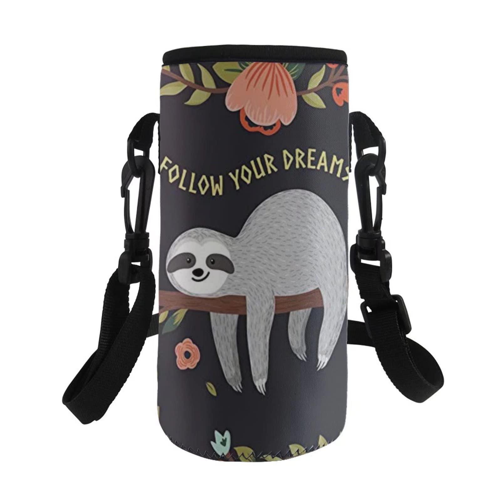 COEQINE Insulated Neoprene Water Bottle Carrier Holder Bag Adjustable Shoulder Strap Print Cute Sloth for Adult Kids Walking Hiking Stainless Steel and Plastic Bottle — image 1