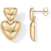 PAVOI 14K Gold Plated 925 Sterling Silver Posts Chunky Heart Statement Earrings for Women | Love Friendship Puffy Heart Teardrop Dangle & Stud Earrings - Valentines Day Trendy Jewelry
