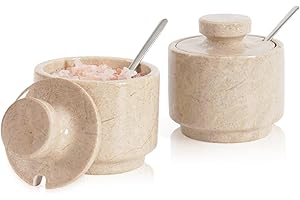 MARBLOUS KRAFTS Marble Salt Cellar 3" Verona Stone Salt Container for Christmas Gifts, Ideal Set of 2 Coffee Storage Containe