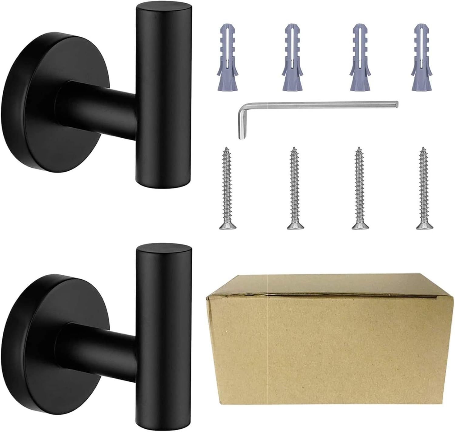 Nolimas Towel Coat Hook Matte Black SUS304 Stainless Steel Bathroom Clothes Cabinet Closet Sponges Robe Hook Wall Mounted Round Kitchen Heavy Duty Door Hanger 2 Packs: Home & Kitchen