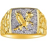 Rylos Men's Sterling Silver or Yellow Gold Plated Silver Ring with Diamonds, Featuring Designer Patriotic Eagle Design - Available in Sizes 6 to 13