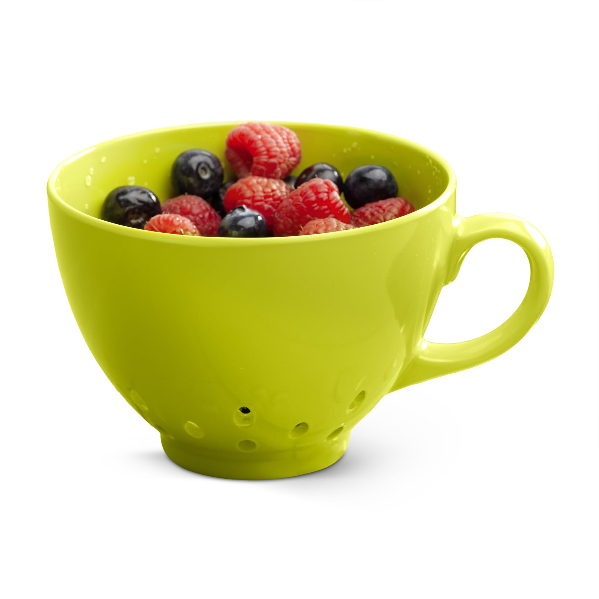 Zeal Berry Colander Cup, Small Hand-held Cup Shape Melamine Strainer/Sieve, for Washing & Draining Fruits, and Berries (10cm) - Lime Green