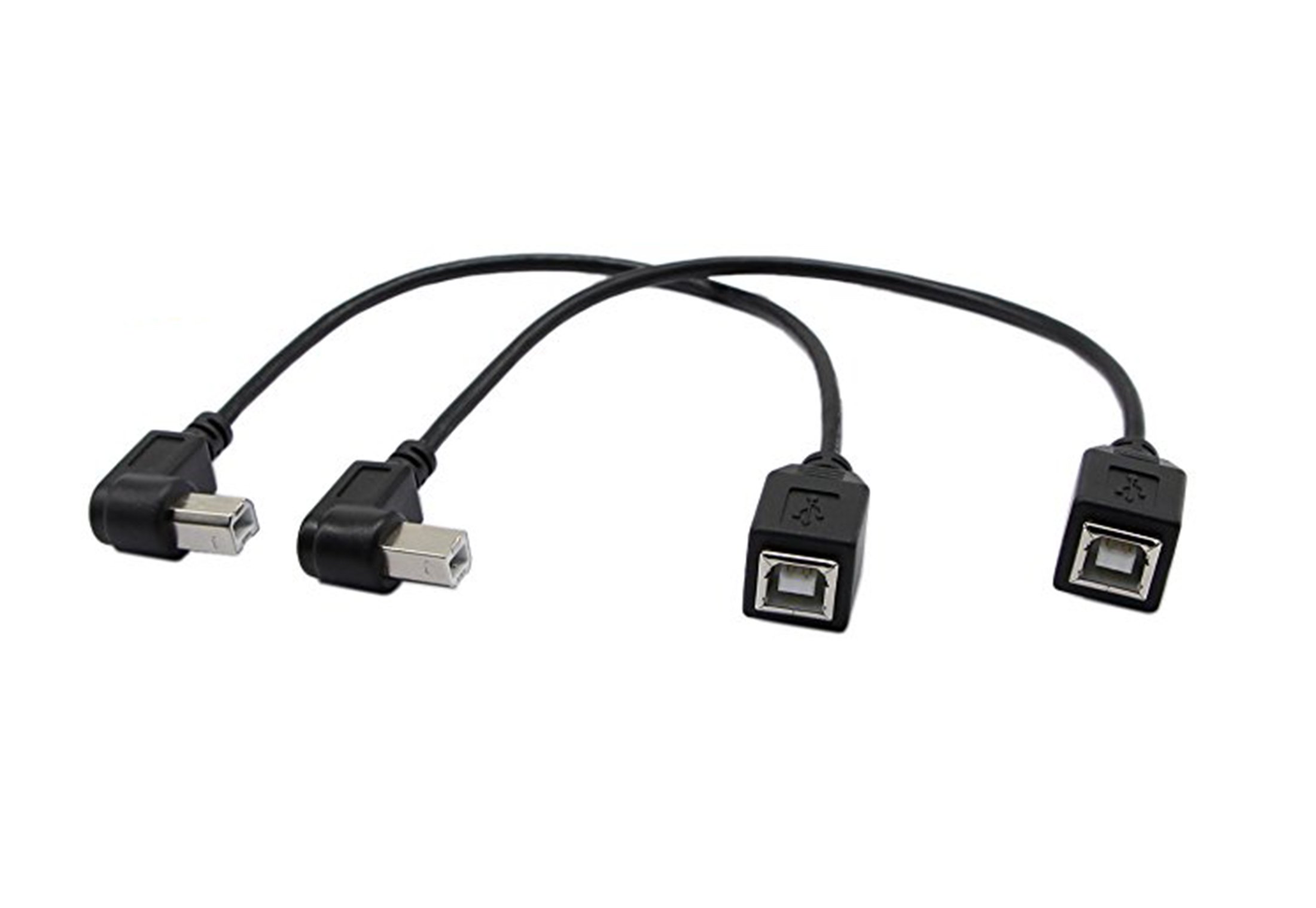 CERRXIAN 9 Inch USB2.0 B Cable Combo USB2.0 B Left Angle & Right Angle Male to USB 2.0 B Female Data Sync Cable (1 Pair）
