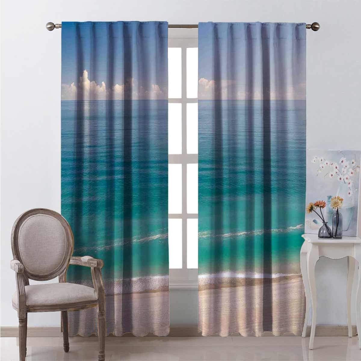 HELLOLEON Ocean for Bedroom Blackout Curtains Quiet Tranquil Beach Green Sea Under Blue Sky