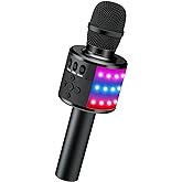 BONAOK Karaoke Microphone for Kids & Adults - Bluetooth Microphones Singing Mic with Disco Lights, Echo Effect, Built-in Speaker Portable Karaoke Player for Party Travel Gifts Q78(Black)