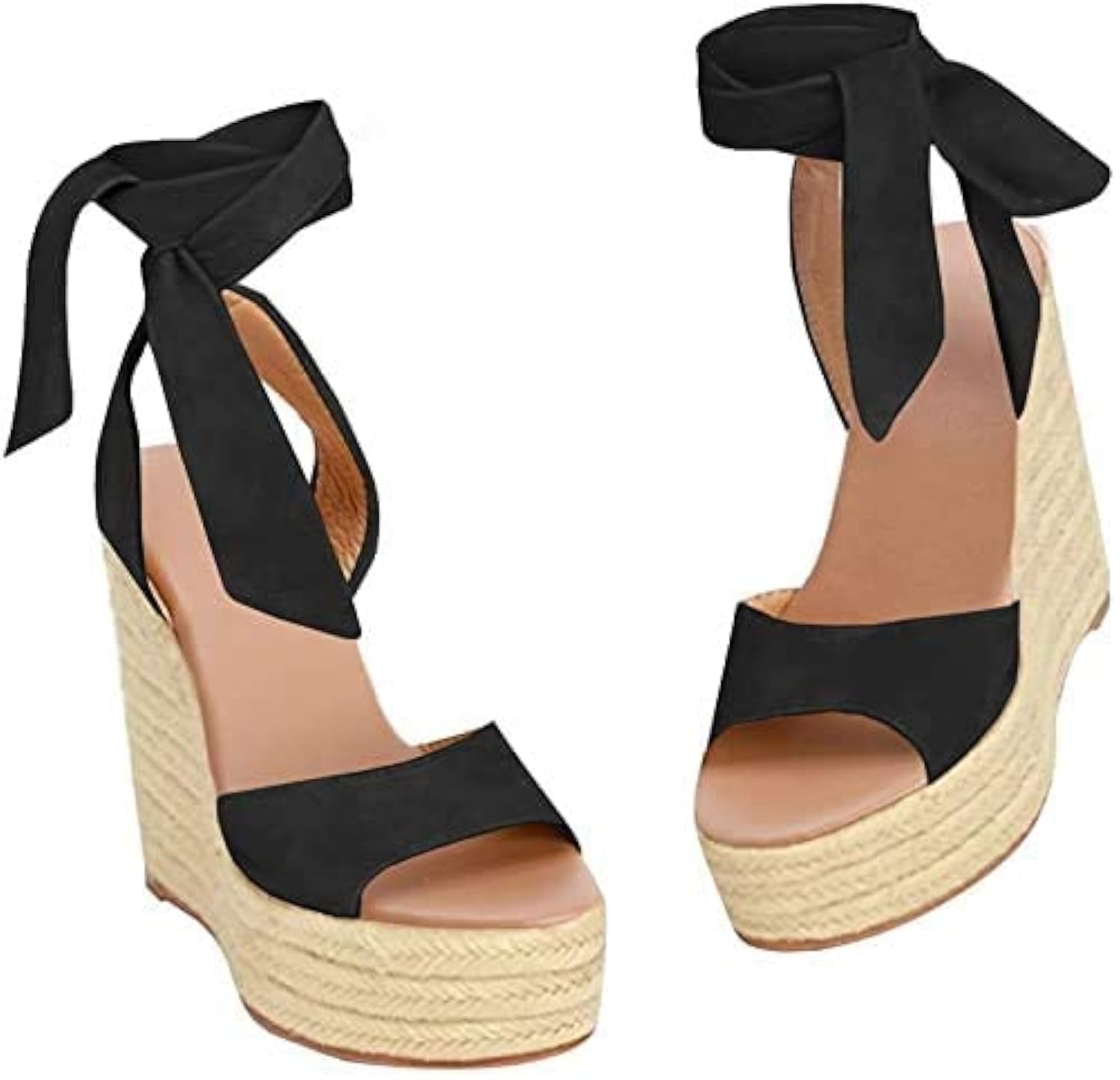 Photo 1 of Liyuandian Womens Open Toe Tie Lace Up Espadrille Platform Wedges Sandals Ankle Strap Slingback Dress Shoes