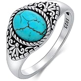 DOLIOX Genuine Turquoise Rings for Women 925 Sterling Silver Native American Style Authentic Turquoise Boho Vintage Ring Jewelry