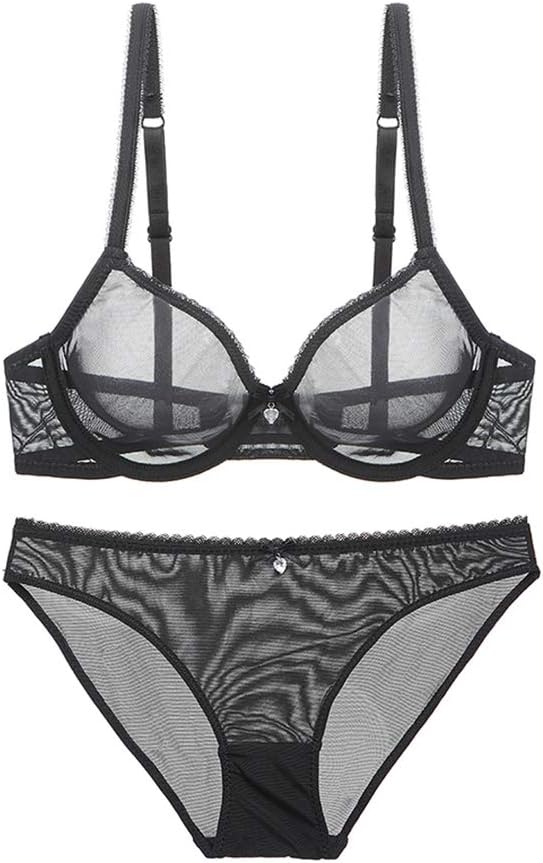 Women's Sexy Sheer Bra See Through Mesh Lingerie Set Transparent Unlined Lace Barely There Bras