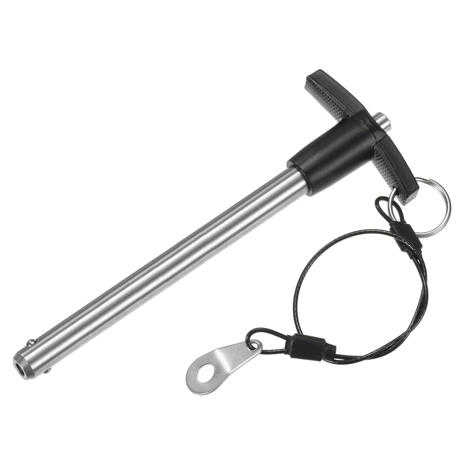 M METERXITY T Handle Lock Pin, 25/64" [10mm] Dia., 3-15/16 [100mm] Usage Length Push-Button Quick Release Locking Pins W Lanyard Cable for Speaker/Aviation/Gym/Machine [304 Stainless Steel]