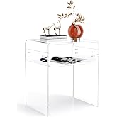 solaround Clear Acrylic End Table 2-Tier Bedside nightstand for Living Room Bedroom Home Decor (Clear)