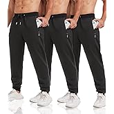lomsoe 3 Pack Sweatpants for Men Tapered Mens Joggers Pants with Zip Pockets Slim Fit Running Gym Sweat Pants Gifts for Men