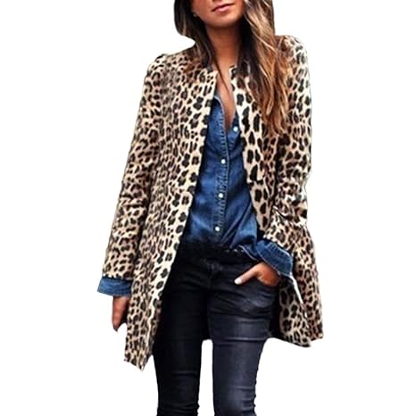 Damen Leopard Mantel Cardigan feiXIANG Frauen Winter Warmer Windjacke Langer Parka