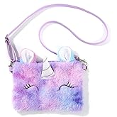 BOLLEY JOSS Kids Crossbody Purse Girls Rainbow Unicorn Soft Plush Handbag Envelope Tie Dye Bag Adjustable Shoulder Strap