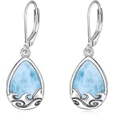 URONE Larimar Teardrop Drop Earrings Blue Gemstone Wave Jewelry Gifts