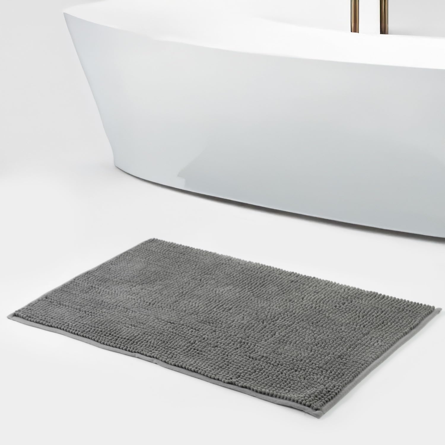 Non Slip Bath Mat | 50x80cm Super Absorbent Bath Mat No Slip | Soft & Fluffy Bathroom Mat | Washable Shaggy Rugs Microfiber Bathroom Rug for Quick Feet Drying | Grey Bath Mat & Toilet Mats