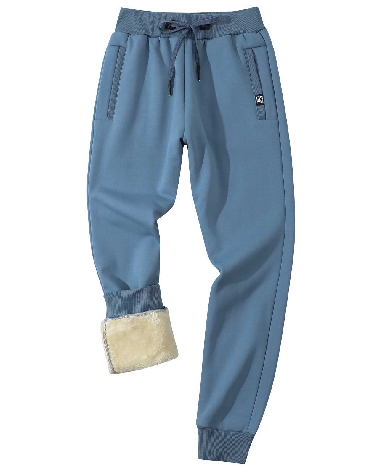 Gihuo Men's Sherpa Lined Athletic Sweatpants Winter Warm Track Pants Ribbed Leg Jogger Pants(Blue-L) Image