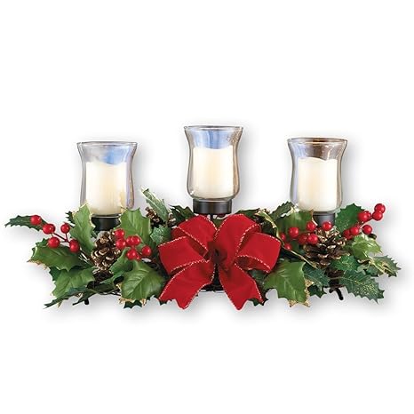 Collections Etc Holly Christmas Centerpiece W Candle Holders