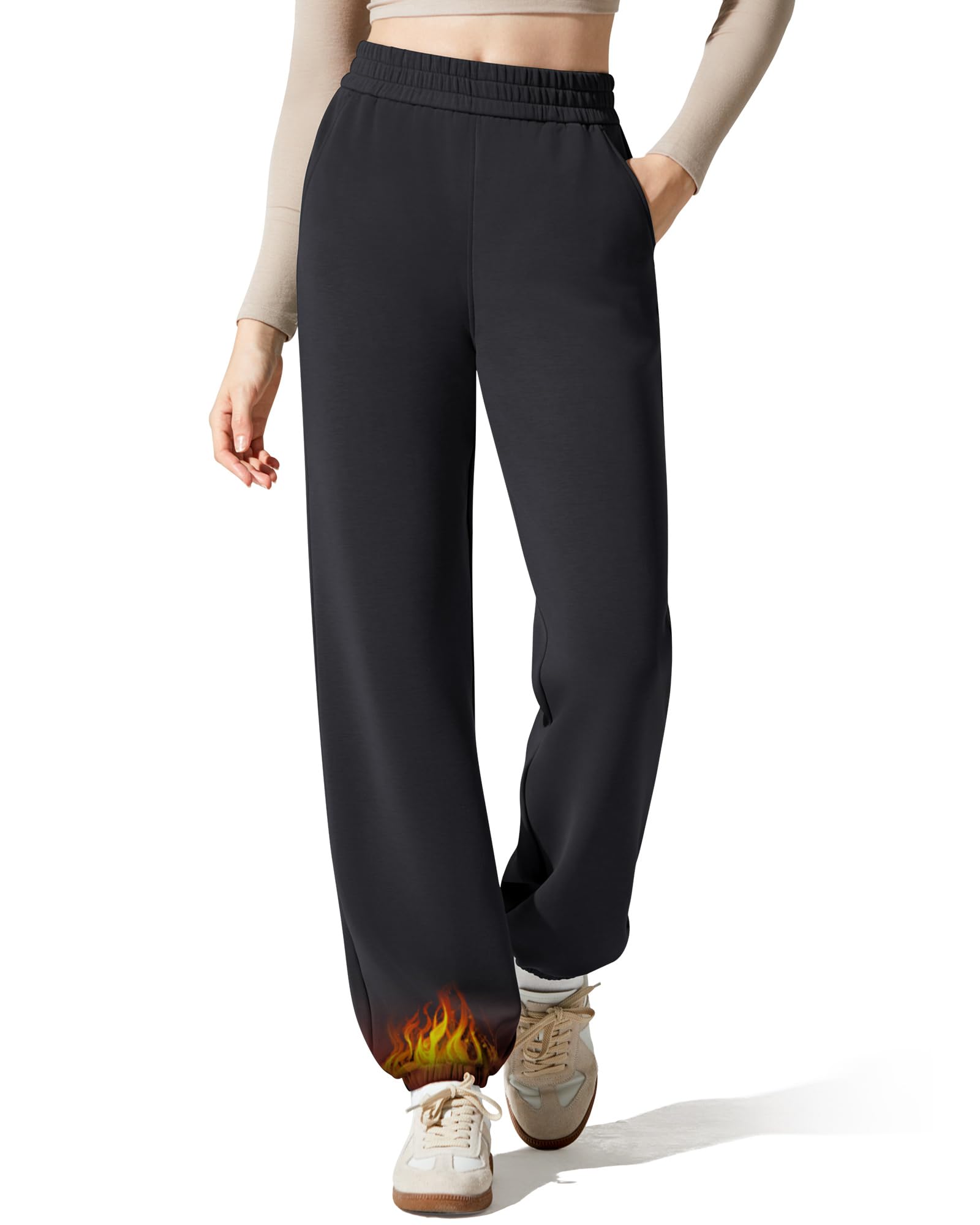 G4Free Fleece Lined Joggers Women Sweats Pants Pull On Casual Sweatpants Thermal Warm Pants Travel Trousers Workout (Black,M,Regular)