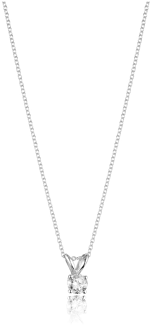 Amazon Essentials 14k White Gold 16" Adjustable to 18" 4-Prong Set Round-Cut Diamond Pendant (1/3 cttw, J-K Color, I2-I3 Clarity), (previously Amazon Collection)