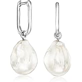 Ross-Simons Sterling Silver Hoop Earrings With Removable 12-13mm Cultured Baroque Pearl Drops
