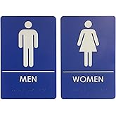 USA Made - Men's and Women's Restroom Signs ADA-Compliant Bathroom Door Signs for Offices, Businesses, and Restaurants, Black, Blue, Grey and Taupe/Tan Colors (Blue)