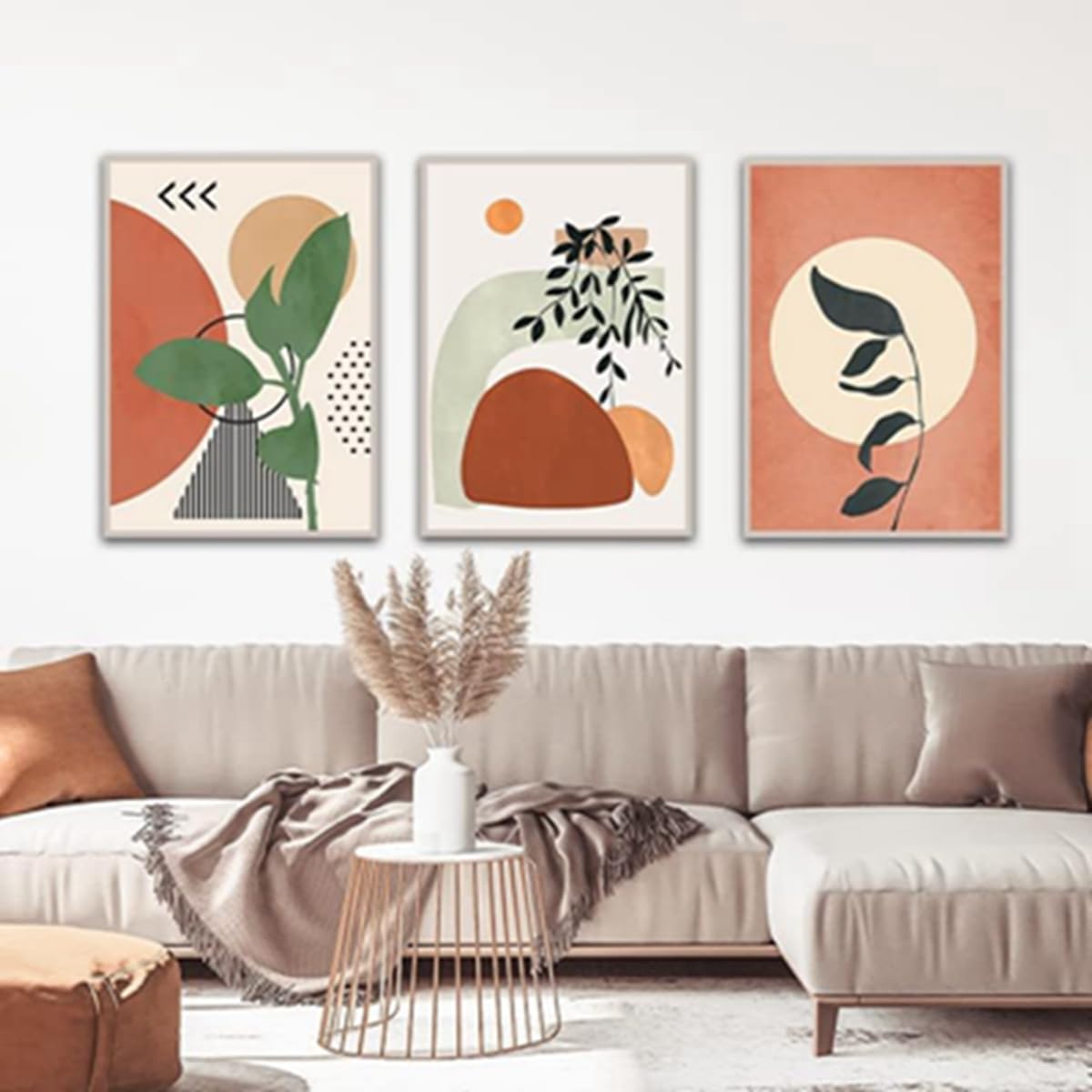 Modern Abstract Art Wall Pictures Aesthetic Flowers and Plants Pictures Boho Decorative Pictures Bohemian Beach Poster Set, Without Frame (Poster 05.20 x 30 cm x 3 Pieces)