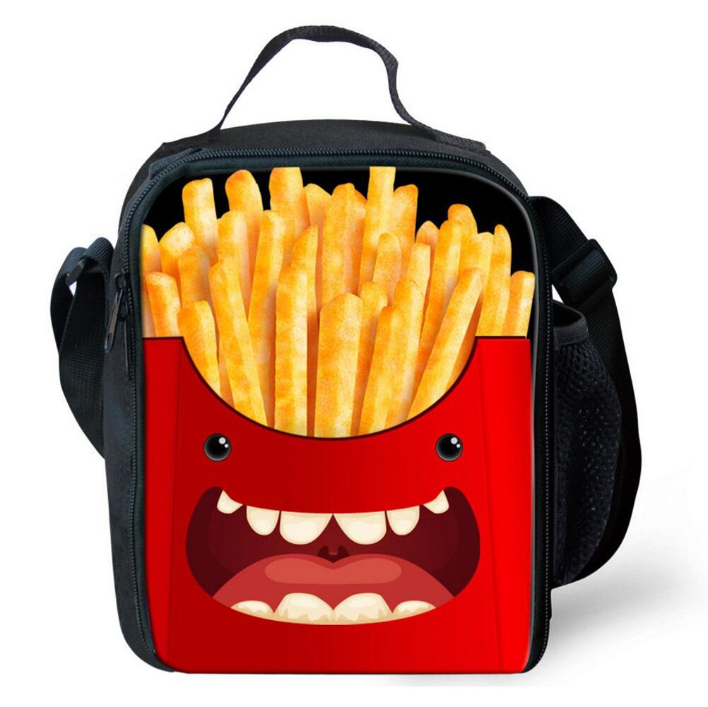 Leberna 3D Print Animal Insulated Lunch Bag with Bottle Holder Adjustable Strap for Kids Fries