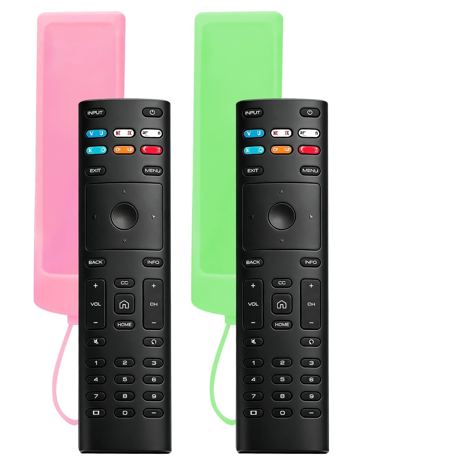 Photo 1 of (Pack of 2) Replacement Remote Control Fit Vizio Smart TV Remote with Anti-Lost Soft Glowing Silicone Cover & Mount Hook, Universal for Vizio All Smart LCD LED HD UHD HDR 4K TVs(Green & Pink)