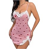 Floerns Women's Heart Nightgown Dress Lace Trim Sleepwear Open Back Lingerie Dresses Pink Medium