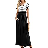 GRECERELLE Women Summer Casual Maxi Long Dress Short Sleeve Crew Neck with Pockets, Size S-3XL