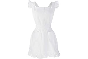 LilMents Retro Adjustable Ruffle Apron Kitchen Cooking Baking Cleaning Maid Costume (White)