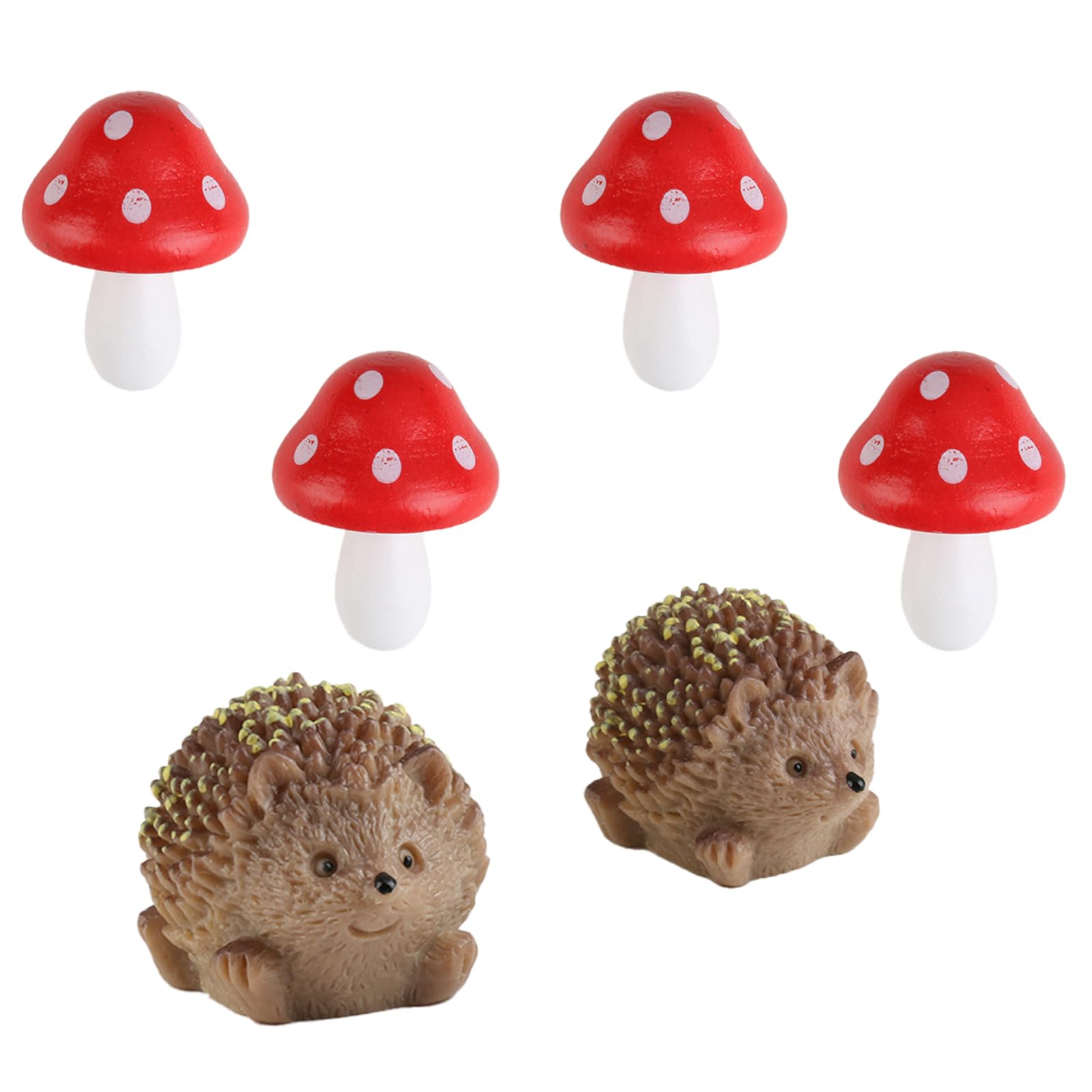 Fairy Garden Ornaments Accessories Outdoor 6pcs Resin Hedgehogs Wood Mushrooms Toadstool Decorations for Woodland Decor Plant Pots Bonsai Miniature Landscape Fairies Wild Garden Decorative Supplies