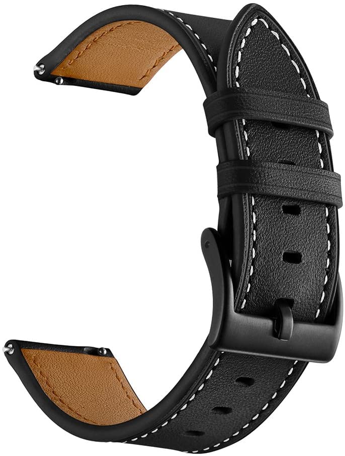 Fleshy Leaf Bands Compatible with Amazfit Bip Band/Galaxy Watch 3 41mm Band, 20mm Leather Strap Replacement Buckle Strap Wrist Band for Amazfit Bip Smartwatch (Black)