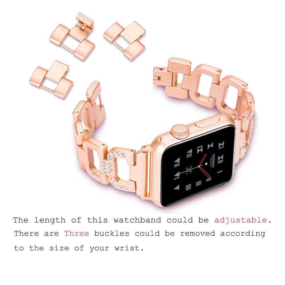 Bling Bands for Apple Watch Band 38mm 42mm Stainless Steel Metal Replacement Wristband Sport Strap for Apple Watch Nike+, Series 3, Series 2, Series 1, Sport, Edition, 2 Colors (Gold, 38mm)