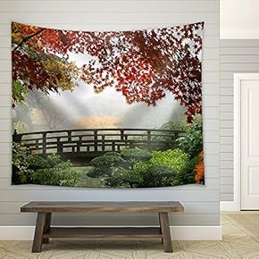 Autumn Morning in a Garden with Maple Trees - Fabric Tapestry, Home Decor - 51x60 inches
