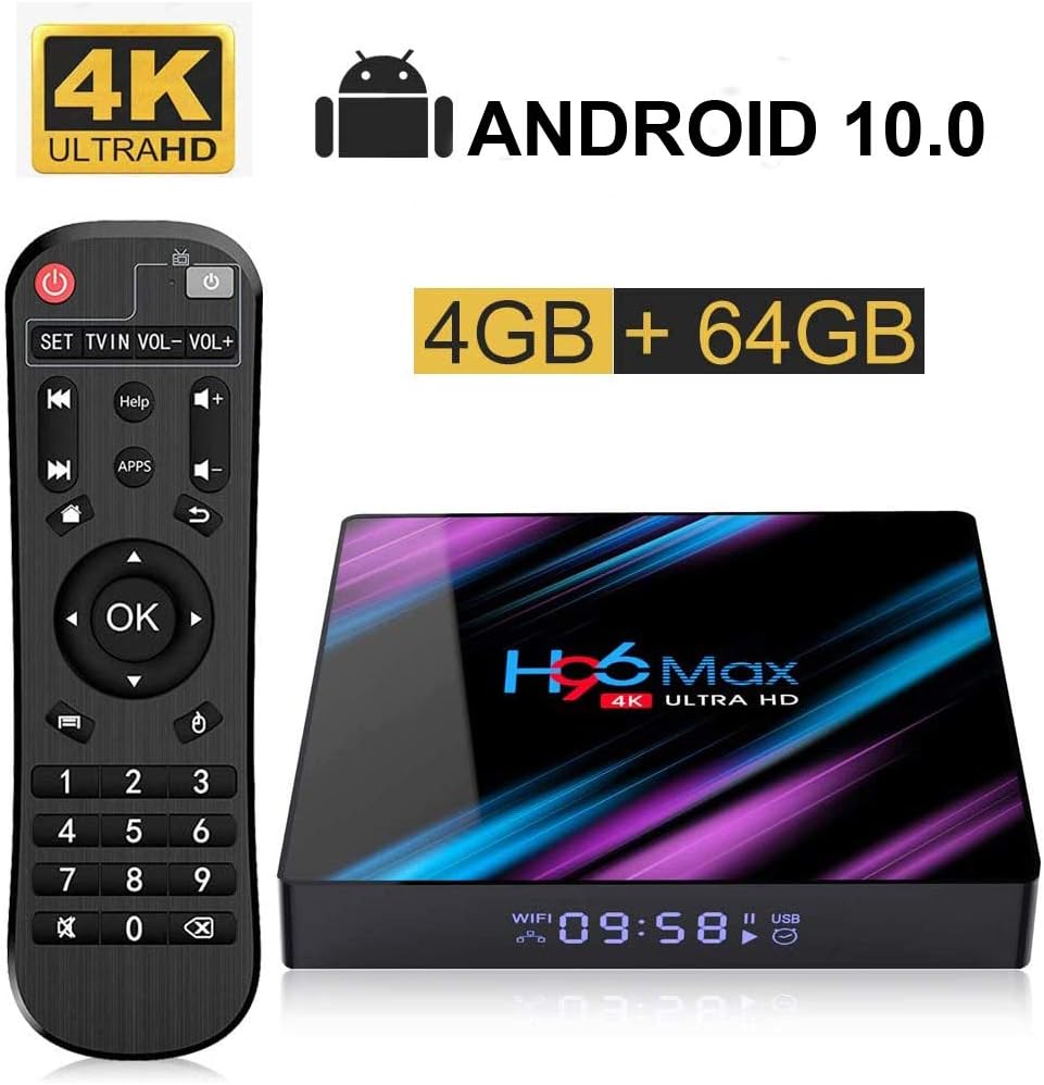 EstgoSZ Android 10.0 H96 Max TV Box 4GB RAM 64GB ROM 4K Smart TV Box Dual-Band WiFi 2.4GHz/5.0GHz Bluetooth 4.0 USB3.0 Android Box