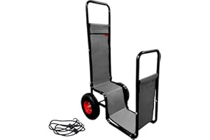 Doubleriver Firewood Carrier Cart with Large Wheels - 19.5" W x 26" D x 44" H - Heavy-Duty Rolling Log Cart for Indoor/Outdoor Use, Easy Assembly Grey