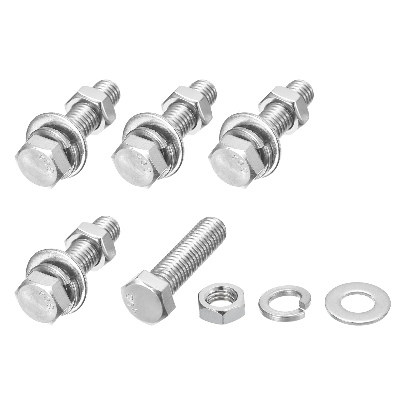 METALLIXITY Hex Head Screws Bolts, Nuts, Flat & Lock Washers Kits (1/2-13x2") 5 Set, Stainless Steel Fully Threaded Machine Screws Bolt Set - for Home Appliance Equipment