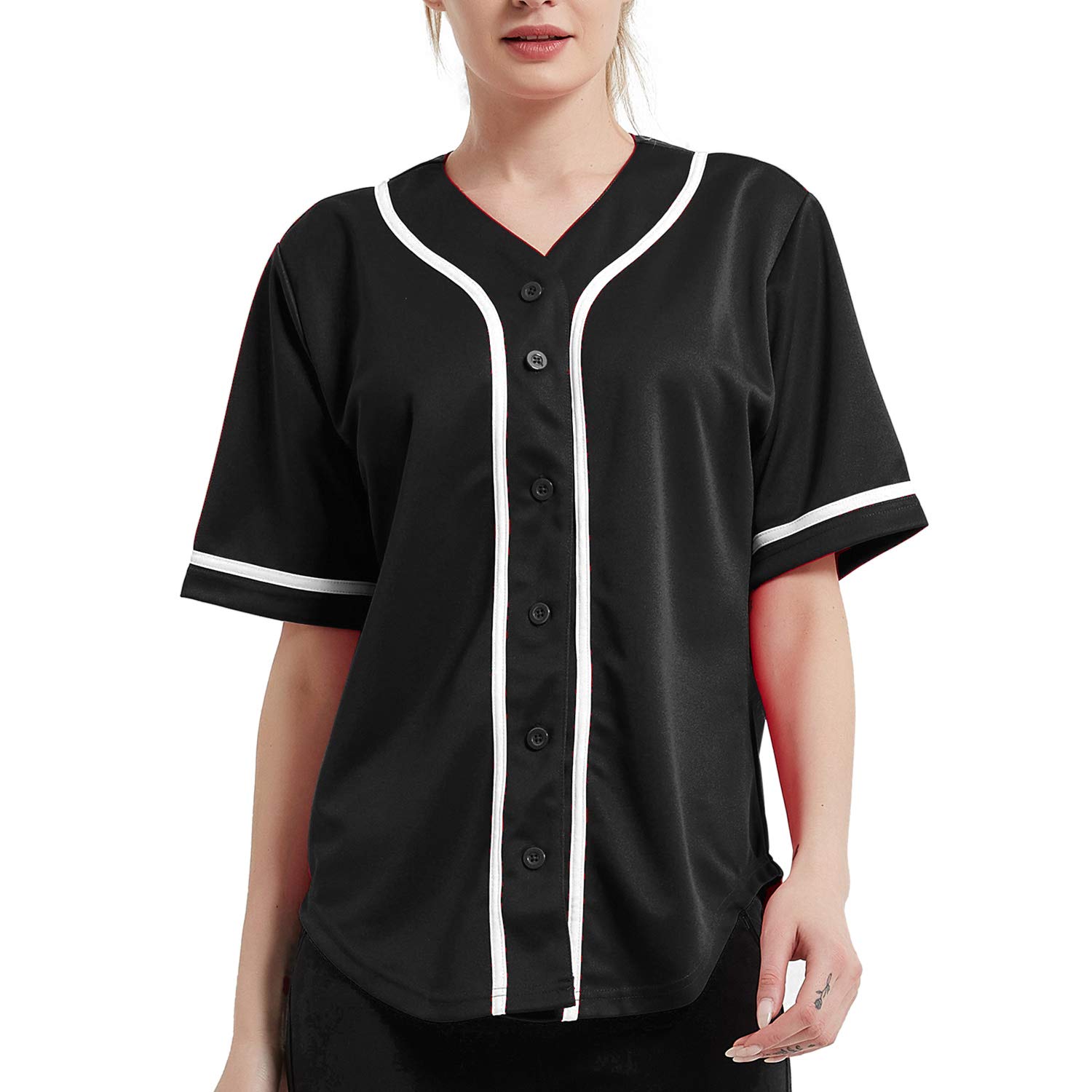 TOPTIE Women Baseball Jersey Hip Hop Hipster Button Down Baseball T